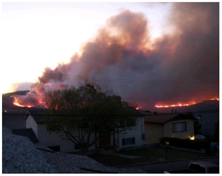 The Harris Fire as it comes down Mount Miguel heading straight for our house.