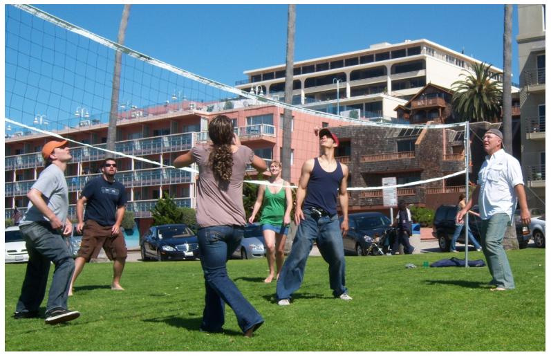 Playing volleyball at RB's Memorial Day BBQ.